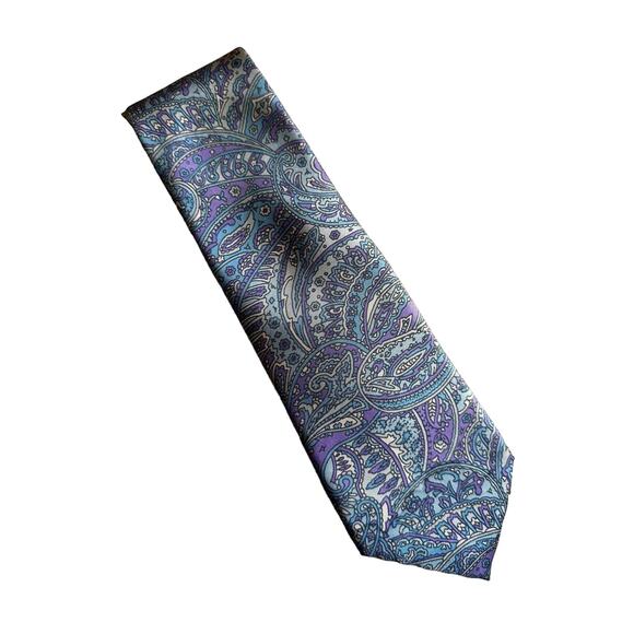 Vintage All Silk Brand Set of Three 90s Paisley Neckties in Red, Blue and Lilac - Picture 3 of 5